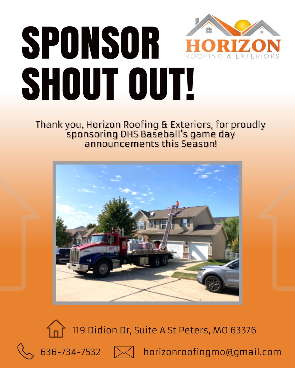 DuchesneBasebal's tweet image. It's time for a #SponsorShoutOut 📣

Thank you Horizon Roofing &amp;amp; Exteriors for sponsoring our our game day announcements.
Visit bit.ly/4iUZ7VX to learn more! 🏠

#Roofing #Exteriors #HomeImprovement