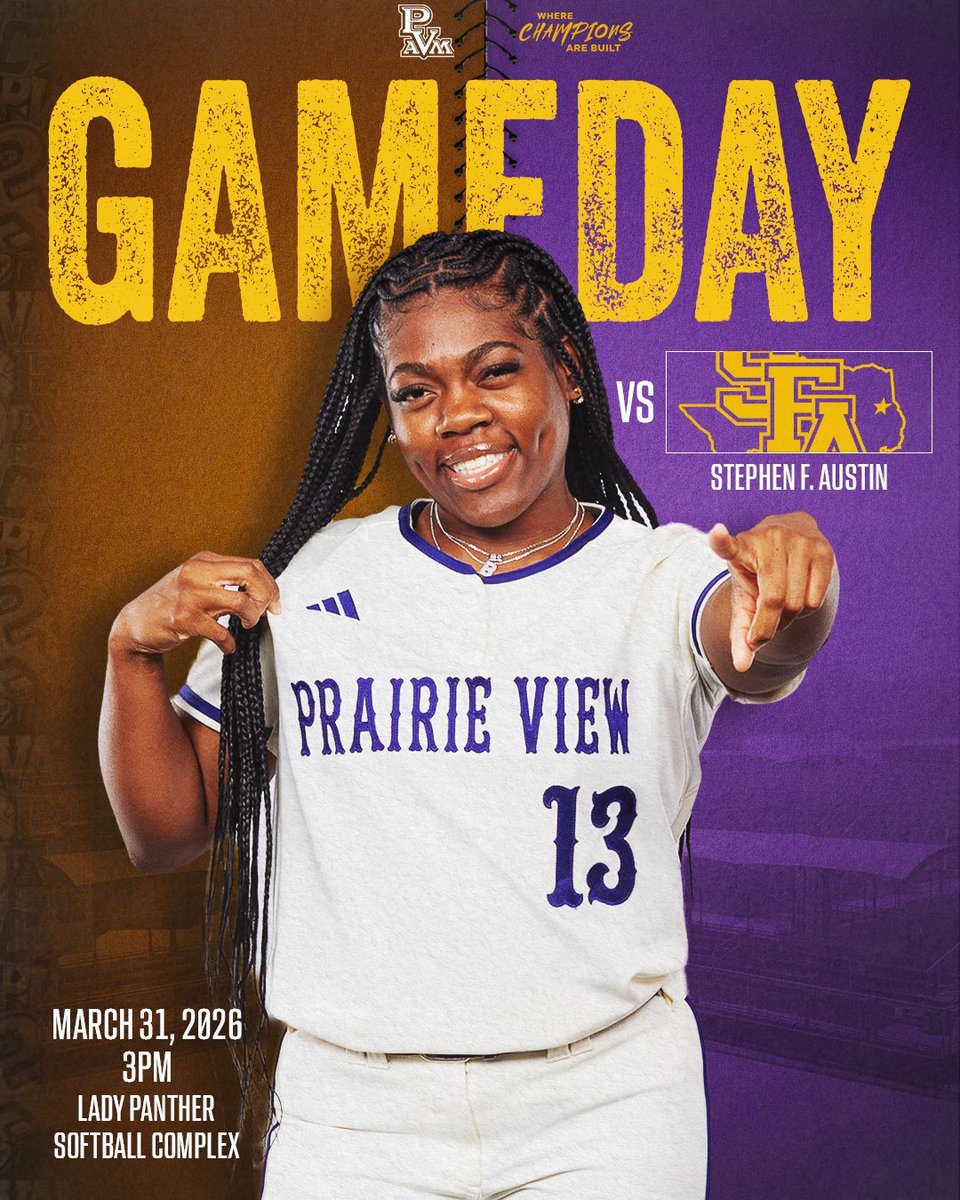 PVAMUPanthers's tweet image. PVAMUSB: GAMEDAY 

The Lady Panthers are still at home and ready to keep the momentum rolling as they host Stephen F. Austin!

⏰ 3:00 PM
📍 PVAMU Softball Complex
📺 Watch Live: buff.ly/ig8KxXj
📊 Follow Live: buff.ly/T3W6S0I

#PVAMU #GoPanthers