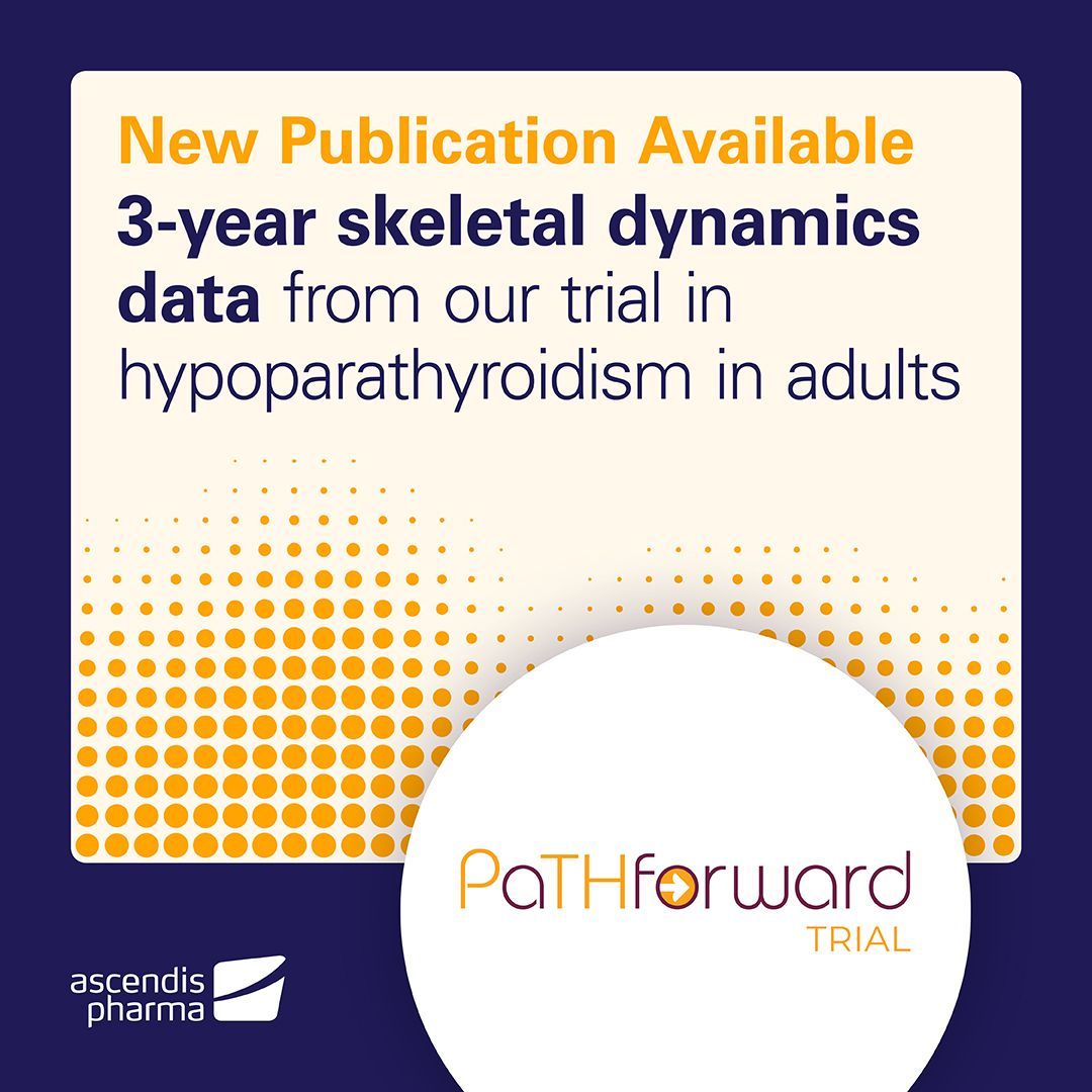 AscendisPharma's tweet image. #HCPs #ICYMI 3-year skeletal dynamics data from the #AscendisPharma PaTH Forward Trial in #hypoparathyroidism in adults has been published in Journal of Bone and Mineral Research (DOI: 10.1093/jbmr/zjag013).