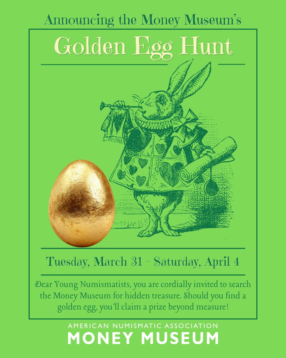 MoneyMuseumCS's tweet photo. Young Numismatists: hunt for hidden treasure at the Money Museum, March 31–April 4! Find a golden egg &amp; win a prize 🪙

Plan your visit: https://t.co/QI3L5TOHzg

#FamilyFun #ColoradoSprings #HistoryMuseum #Numismatics https://t.co/PIyad0yPdG