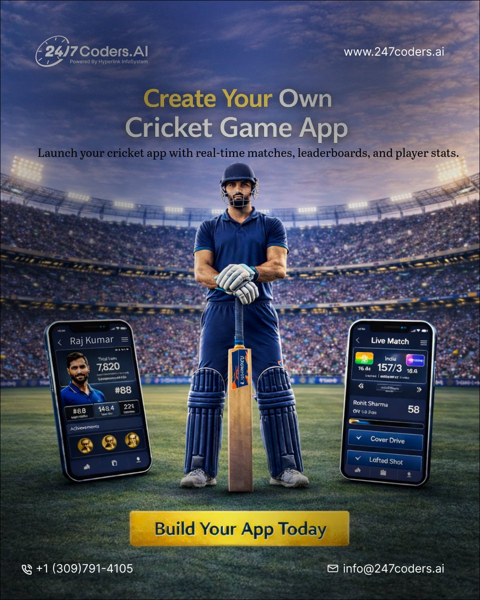 247Coders's tweet photo. Turn every match into an experience 
Build your own cricket game app with real-time action, live scores, and player stats that keep users hooked.
Ready to play in the big league? 

#cricketapp #appdevelopment #mobileapp  #gamedevelopment #startupideas #techstartup #appdesign https://t.co/XzZYPWrPeD