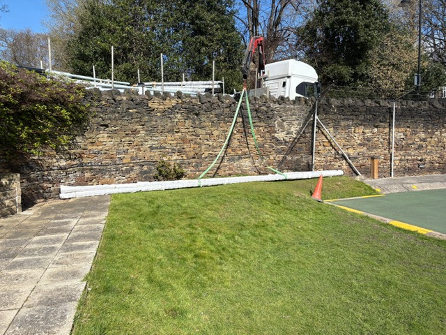 RustlingsLTC's tweet photo. There was some pole dancing @RustlingsLTC when the columns for the court one floodlights arrived today. https://t.co/M8WGjnXA8f