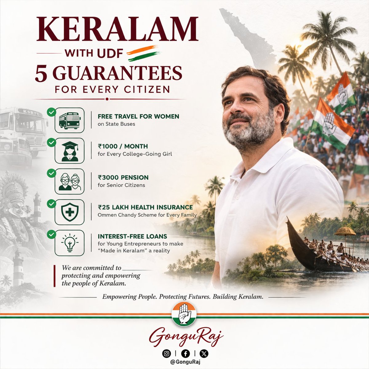 GonguRaj's tweet photo. Keralam deserves better.
UDF is ready with real guarantees, real support, real change.
From women to youth to seniors — every citizen matters.
#KeralamWithUDF
#KeralamWithCongress #UDF100 #5Guarantees @RahulGandhi #UDF4Keralam https://t.co/482o9E6i67
