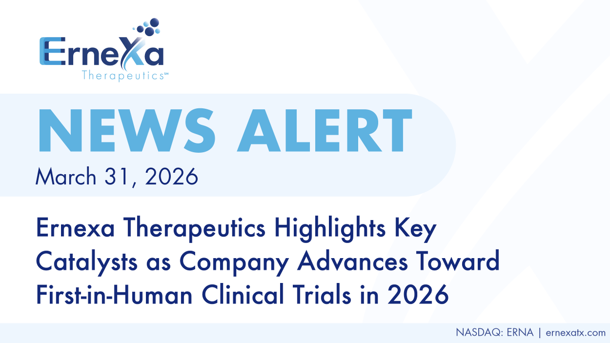 ErnexaTx's tweet photo. Ernexa Therapeutics Highlights Key Catalysts as Company Advances Toward First-in-Human Clinical Trials in 2026

https://t.co/ZABWXmjNM1 
$ERNA #CancerResearch #DeliveringHope https://t.co/s6fMWji9fx