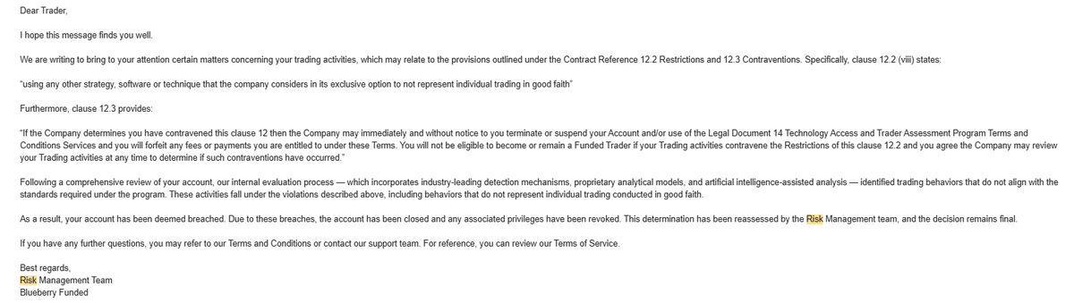 PropFconnect's tweet photo. look what @BlueberryFunded do to me 1 gmail I received I trigger an "alert "

I was 5k up he add me  30% consitency @BlueberryFunded 

Later they breach me of "martingale" he knew was false luckly of mod me acc got recover well " luckly "

After that I now received an email saying I breach TOS @BBFAffiliates @BlueberryFunded
