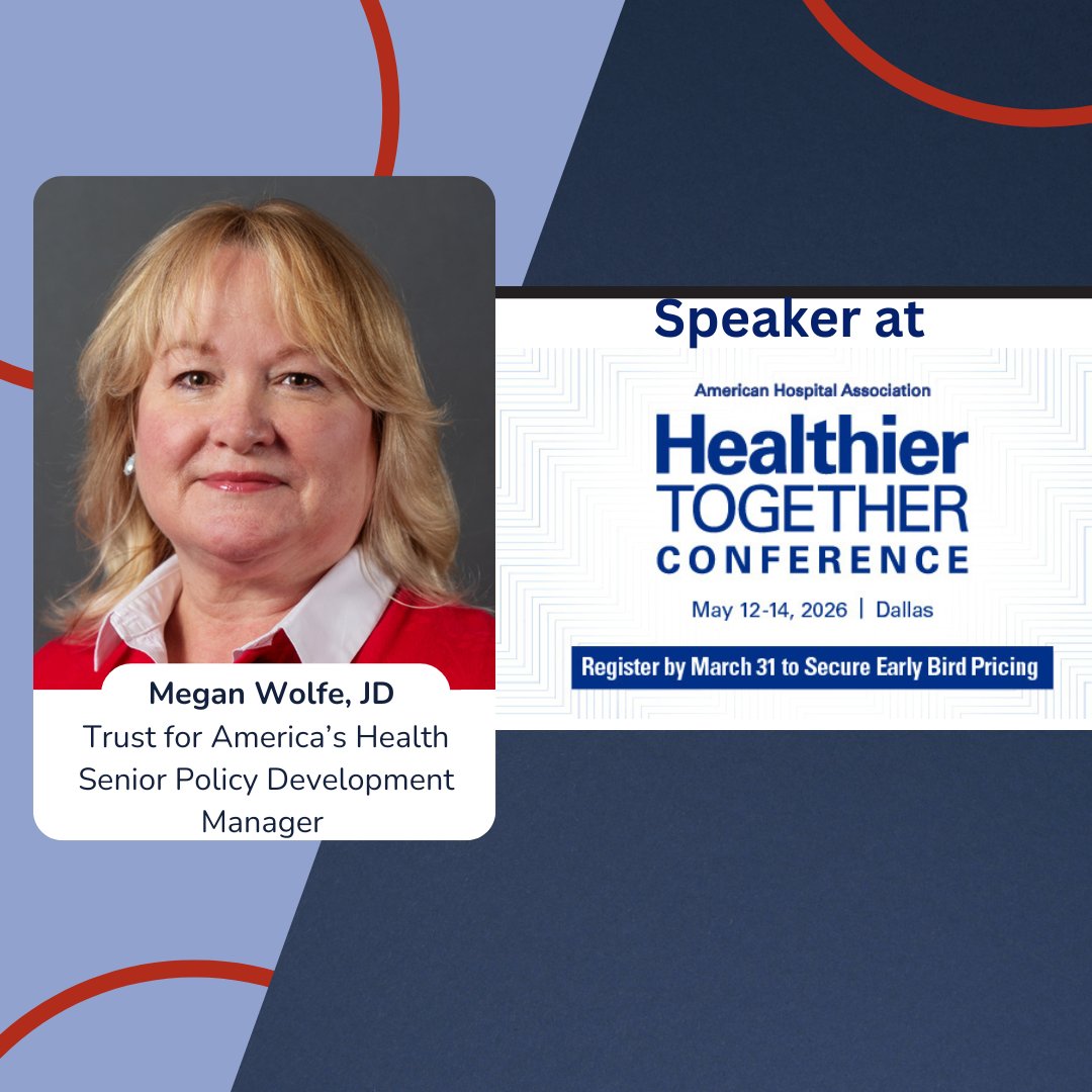 HealthyAmerica1's tweet image. Early bird registration ends today for @ahahospitals’ 2026 Healthier Together Conference with TFAH’s @mwolfe09 as a featured speaker healthiertogether.aha.org #HealthierTogether#PopulationHealth #CommunityHealth