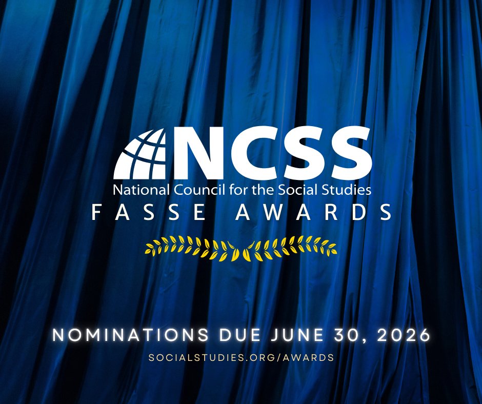 NCSSNetwork's tweet image. 🏅 The 2026 NCSS Awards season is open through June 30! Help recognize the educators whose leadership and innovation are advancing social studies education and inspiring engaged, informed citizens: hubs.li/Q043GgfP0 #awards #excellence