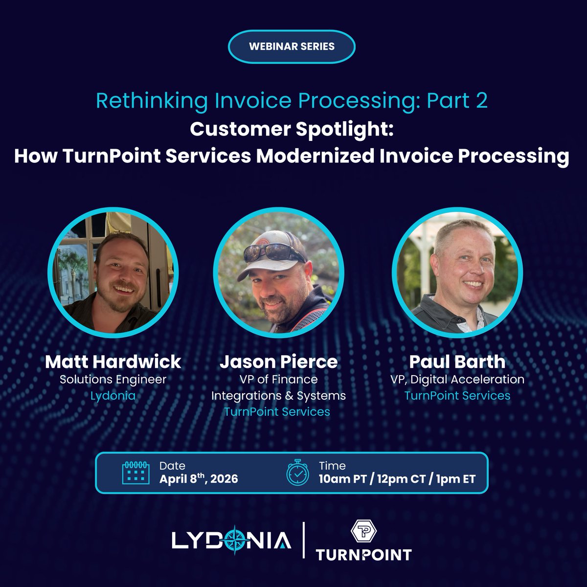 Join us on April 8th for "Rethinking Invoice Processing: Part 2 – Customer Spotlight: How TurnPoint Services Modernized Invoice Processing"!

Learn how to tackle key pain points, gain leadership support, and apply lessons to your own workflows.

Register: hubs.ly/Q046M4Xv0