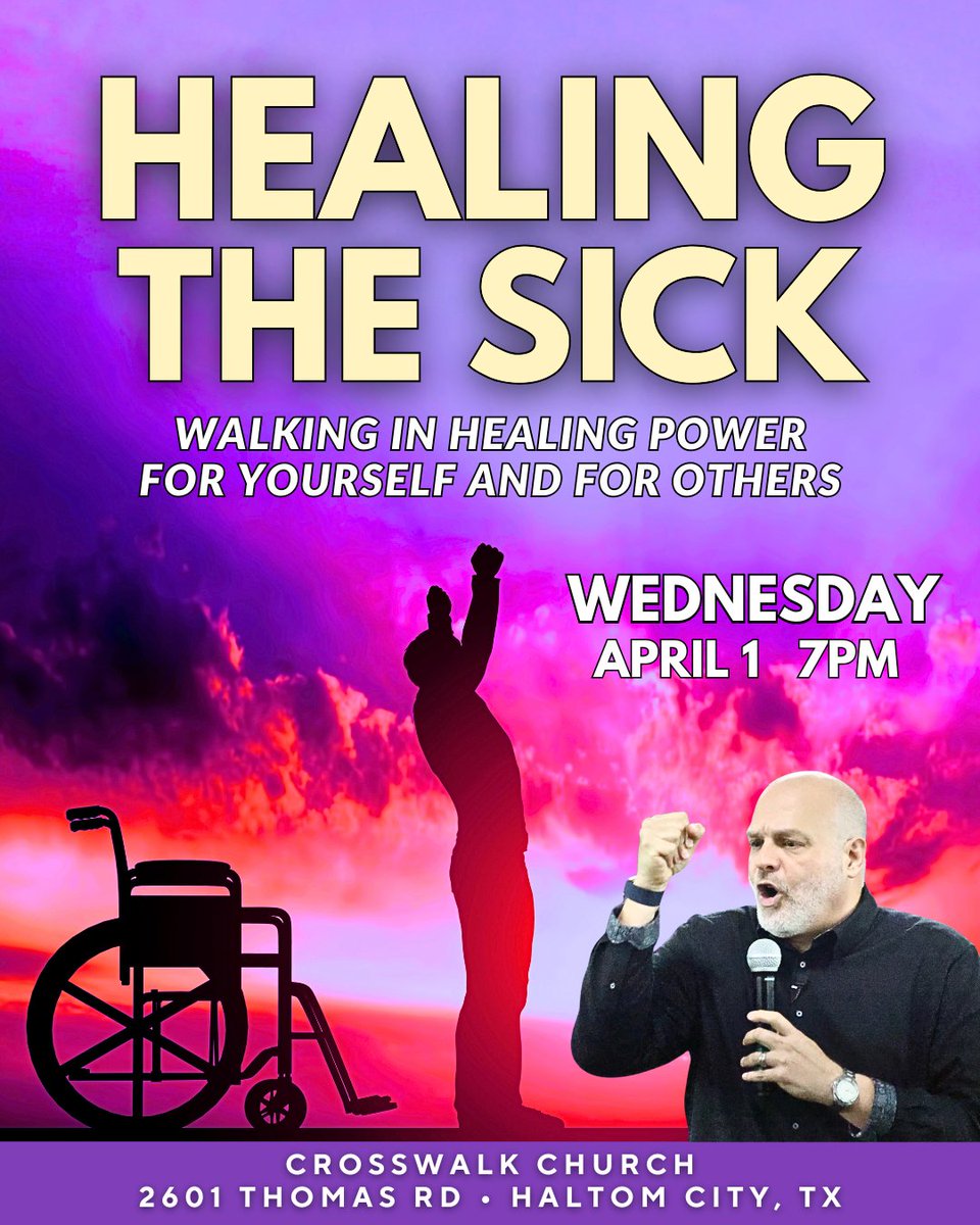 rlorfing's tweet photo. Oh yes! You can walk in healing power! Not just for you. Not just for your family. But also for a broken world crying out for the demonstration of God's power. I'll also be sharing some AWESOME supernatural reports from our trip to the Middle East last week. See you there!

Wednesday, April 1 • 7pm
Crosswalk Church
2601 Thomas Road
Haltom City, Texas