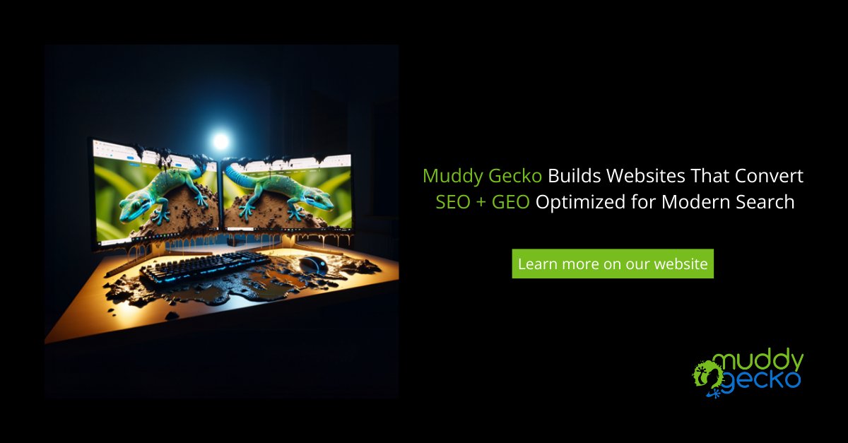 Muddy Gecko designs and develops high-performing websites built around user experience, technical SEO and GEO (Generative Engine Optimization), and measurable conversion paths. We handle messaging, structure, design, and ongoing optimization.

Learn more: muddygecko.com/marketing-serv…