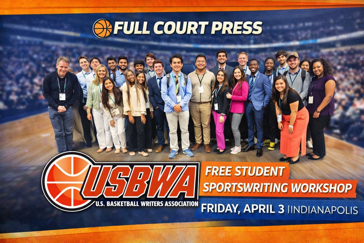 MattNorlander's tweet photo. PSA for any college students covering the F4, feel free to stop by Friday AM inside Lucas Oil Stadium in Breakout Room 1 and we'll talk on covering CBB. It's the annual @USBWA student sportswriting workshop.

Fill out the application here. It's free! https://t.co/jOKW9FKpd2 https://t.co/q5QNsh1YV1