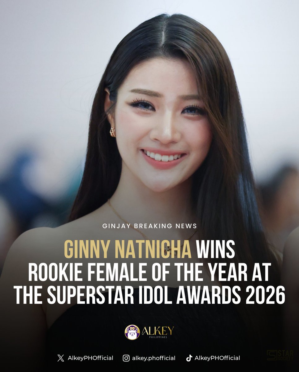 AlkeyPHOfficial's tweet photo. OUR @ginnynatnicha SHINES BRIGHT! ✨💖

Ginny has officially won “Rookie Female of the Year” at the Superstar Idol Awards 2026 — a well-deserved recognition for her talent, hard work and rising star power 🏆

Her dedication, charm and undeniable presence continue to capture the hearts of fans everywhere, proving she's truly one to watch in the industry.

Congratulations to Ginny and the incredible Alkeys for this amazing achievement! 🎊💫

GINJAY ATTEND MAYA SIA2026
#GinJayShineAtSIA2026