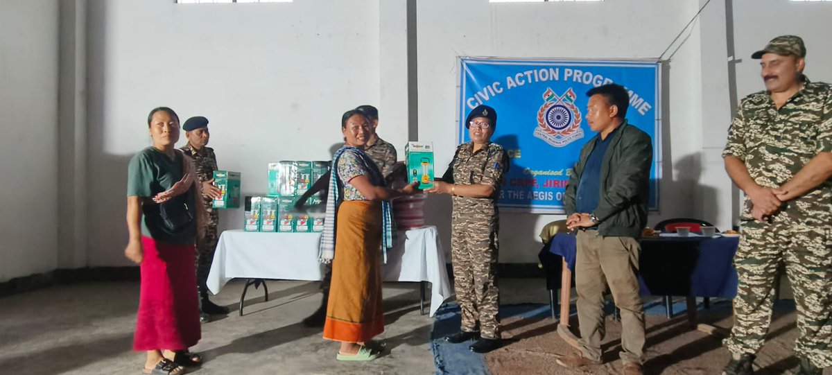 Under the aegis of the IGP, M&amp;N Sector and DIG (Ops), Jiribam, Today 87 BN CRPF conducted a Civic Action Programme in the AOR of A/87 Bn CRPF and distributed solar rechargeable lamps &amp; water pipes among the villagers of Kambiron, Noney district, Manipur.