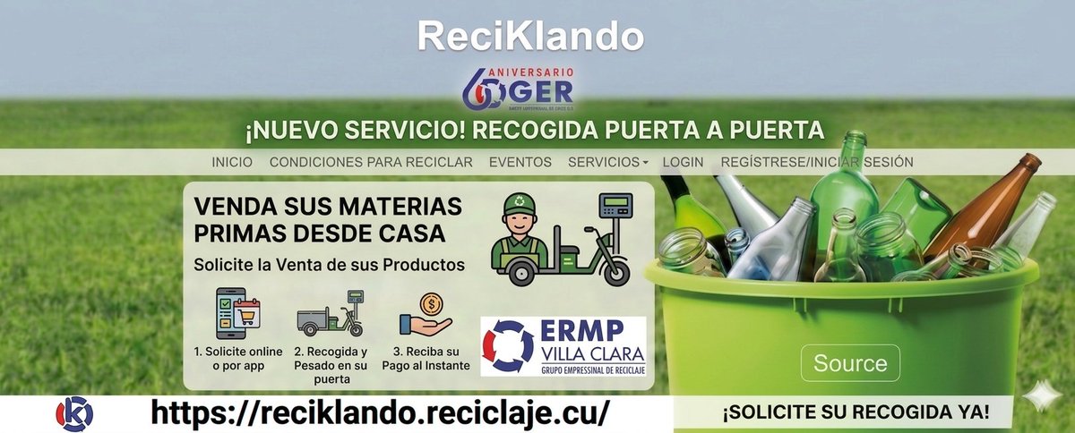 ermpvc's tweet photo. ¡Vender tus materias primas nunca fue tan fácil! Con nuestro servicio puerta a puerta en Reciklando puedes gestionar todo desde la web y sin complicaciones.
Entra aquí 👉 https://t.co/nGb3swIFtq Rápido, seguro y directo hasta tu puerta. @orlandomorfi
@cubarecicla
 @JorgeLTamayoD https://t.co/Kz8KPVbKgX