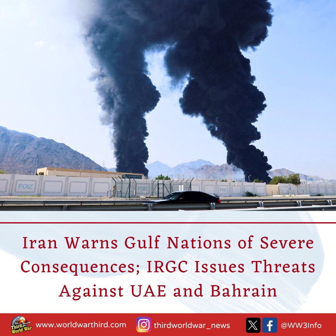 WW3Info's tweet photo. #WW3: Iran’s Pres #Peshkian warns Gulf nations not to allow US use their territory or airspace for strikes or face consequences. IRGC threatens to seize #UAE &amp; #Bahrain coast if US invades Iran; 1M troops ready per state media. Analysts warn wider Gulf war as tensions escalate. https://t.co/CCXTHCfC1P