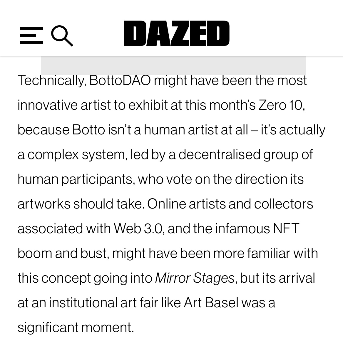 BottoDAO's tweet photo. Botto on @Dazed ↓ https://t.co/MwxXqUEL3W