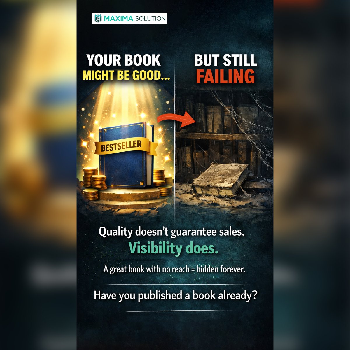 maxima_solution's tweet photo. Your book might be good…

But still failing.

Why?
No visibility.
Quality doesn’t sell.
Attention does.

#bookmarketing #selfpublishing #authors #kdp #writingcommunity https://t.co/cyQmoqTbT2