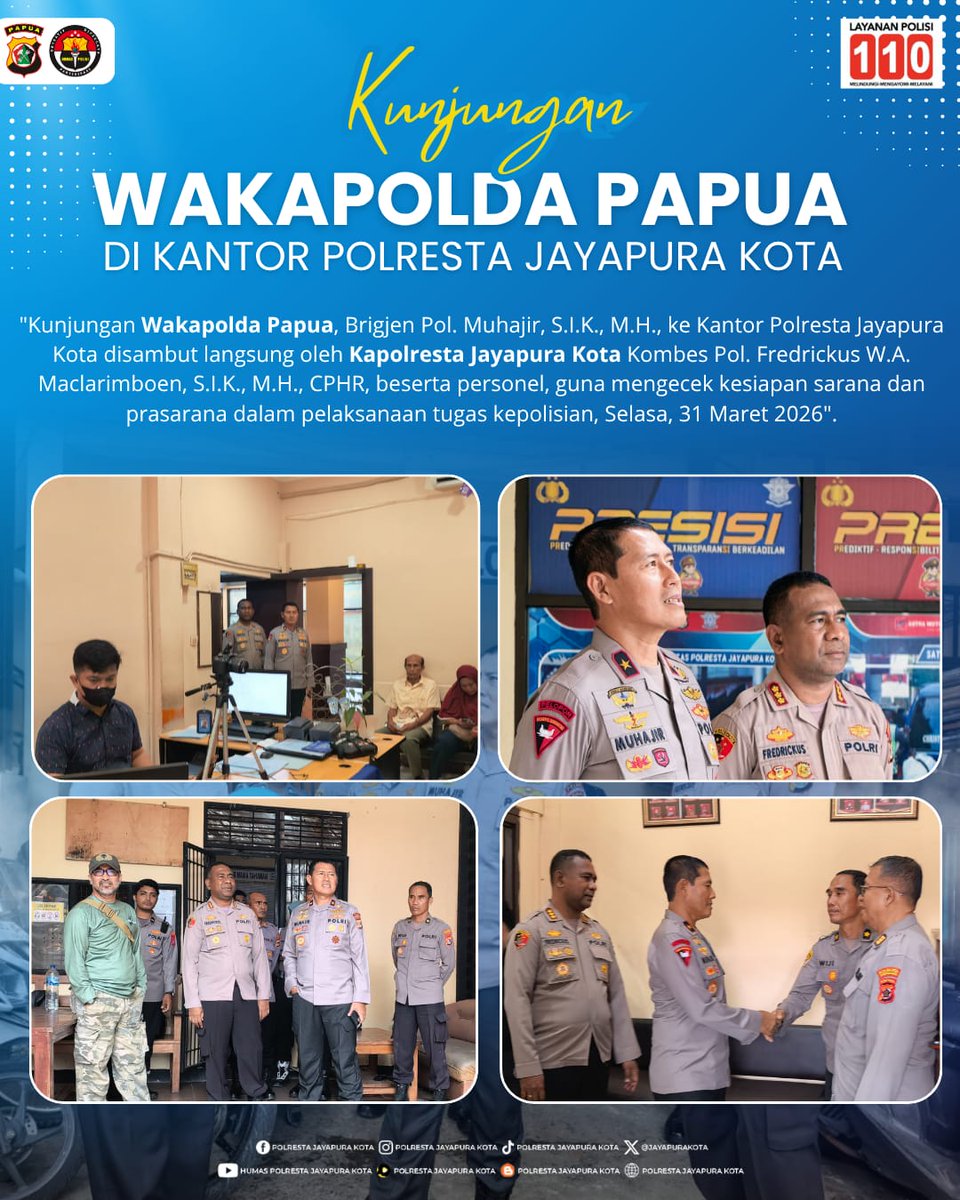 JayapuraKota's tweet image. Kunjungan Wakapolda Papua Di Kantor Polresta Jayapura Kota

#kunjungan #pengecekankesiapansaranadanprasarana