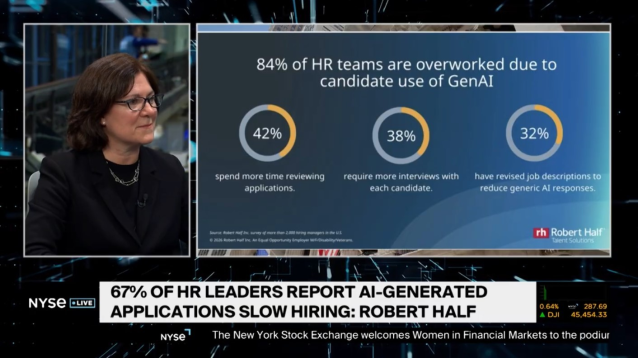 @Robert Half’s Dawn Fay joined <a href="/NYSE/">NYSE 🏛</a> to discuss AI hiring challenges: "Applicants are overusing AI and its creating hiring delays for organizations. You want to make sure your resume is accurate and authentic for you and your skillset." #RobertHalf bit.ly/3NNZIhN