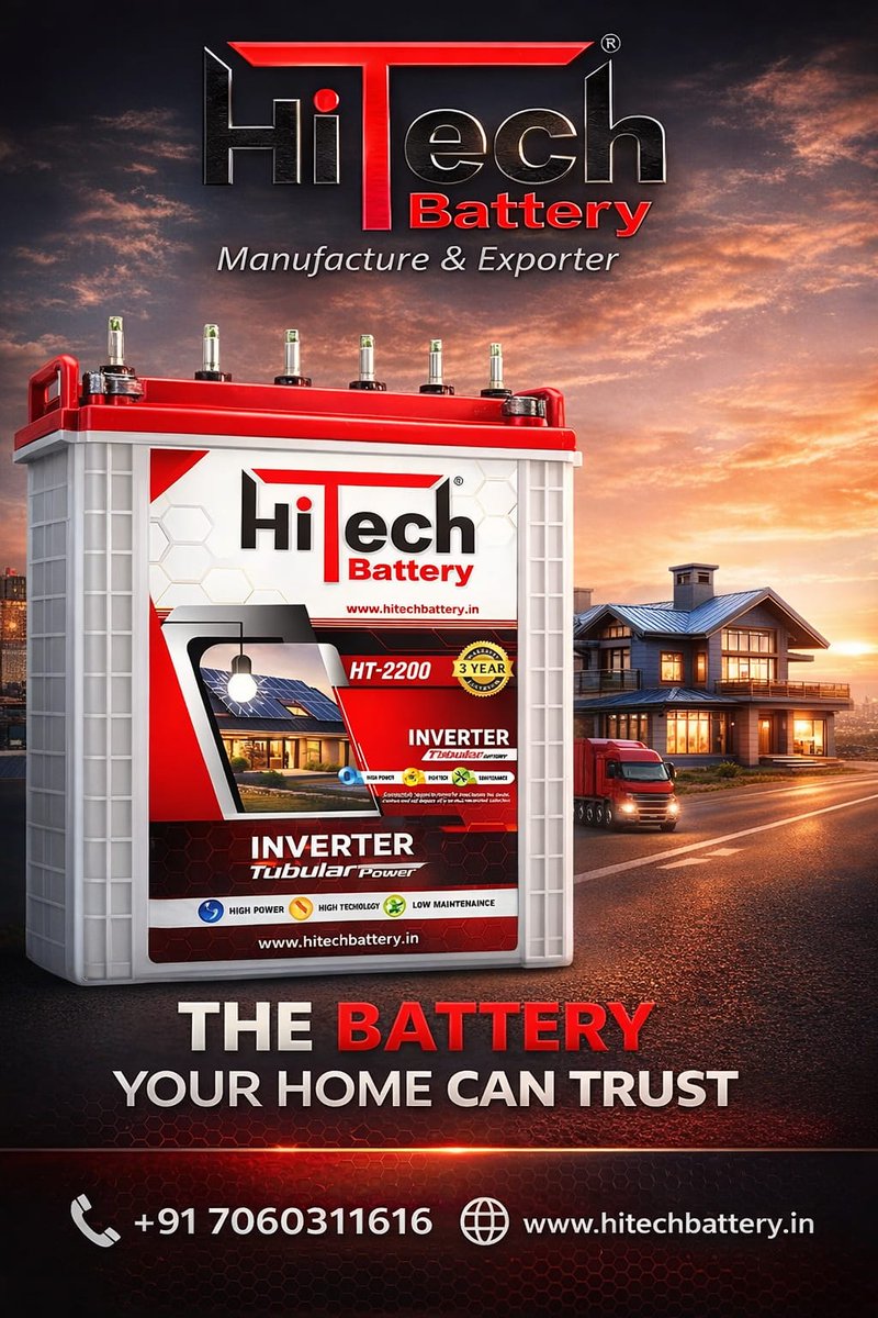 HitechBattery's tweet image. Power your home with trust ⚡
HiTech Inverter Batteries = Long Life + High Performance
🌍 Distributors Wanted Worldwide
📞 +91 7060311616
#HiTechBattery #PowerBackup #SolarEnergy #ExportFromIndia #DistributorWanted #CleanEnergy