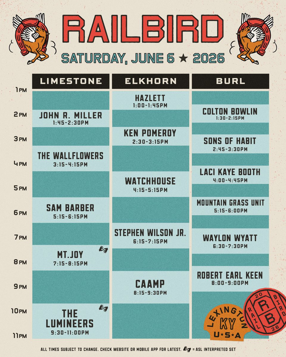 RailbirdFest's tweet photo. Saddle up, your 2026 schedule just dropped 🤠

Start planning your Railbird weekend now 👀 What are your can't miss sets? https://t.co/xNm5CX9Vwt