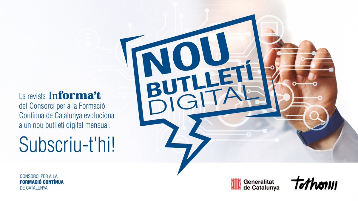 fpo_continua's tweet photo. 🙋‍♂️ Ja t'has subscrit al nostre butlletí mensual?

📰 Novetats, articles i entrevistes sobre la formació contínua i l'orientació professional.

📱 No t'ho perdis! Subscriu-t'hi! https://t.co/vHoV6gGcub

#Butlletí #Empresa #Treball #Orientació #Formació https://t.co/QI0O4eJzEP