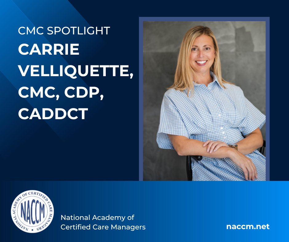 CareManagerCMC's tweet photo. CMC Spotlight: Carrie Velliquette, CMC, CDP, CADDCT—Owner/CEO of Helm Senior Care Management (Columbus, OH). She helps families navigate aging &amp; complex care with compassion. Proud ALCA member.

“Adding dignity, comfort, and meaning to every day.”
#NACCM #CMC #ALCA #AgingLifeCare https://t.co/7w5wm4yfGT