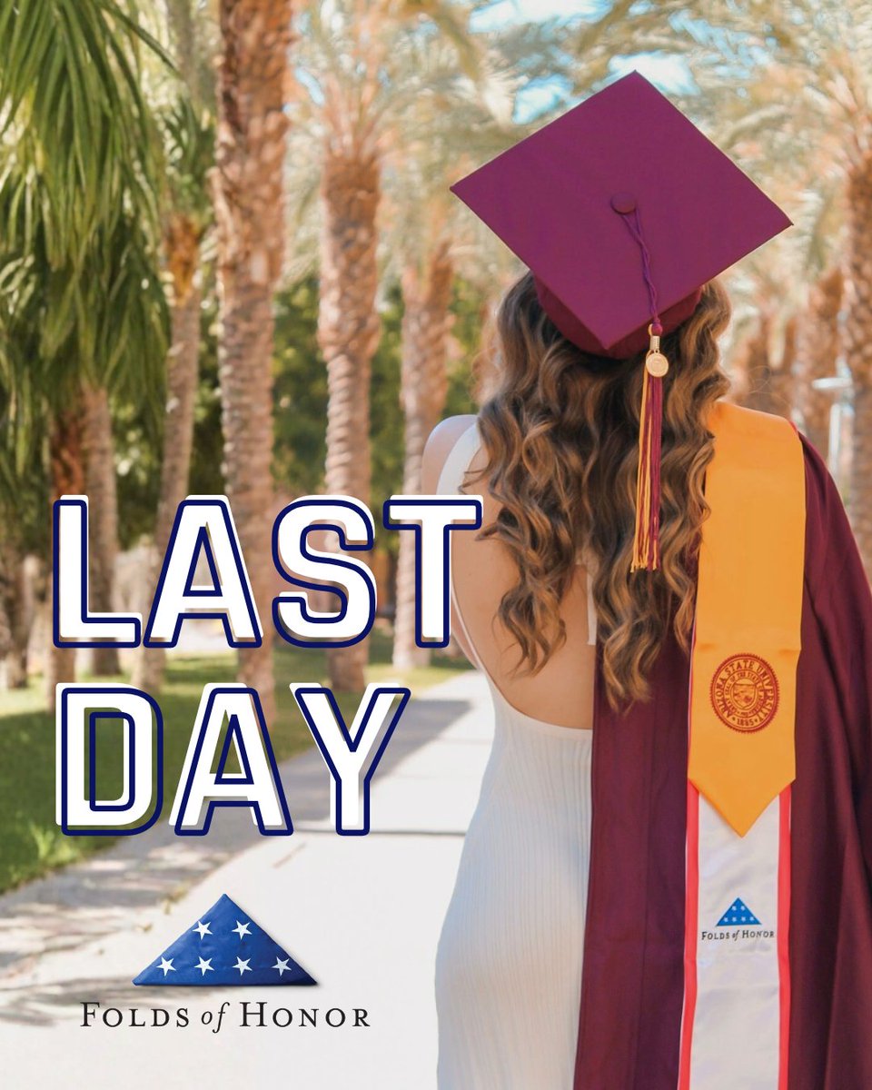 FoldsofHonor's tweet image. Today is the deadline!

The Folds of Honor Scholarship Application Window closes TONIGHT for spouses &amp;amp; children of fallen or disabled military service members and first responders.

Apply now: foldsofhonor.org/scholarships/
#FoldsOfHonor #Scholarships