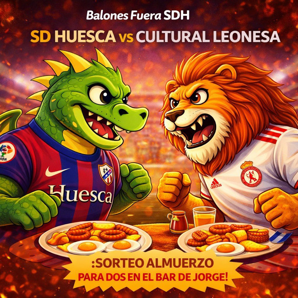 🍳🔵🔴 ¡SORTEO AZULGRANA!

🔮 Acierta el marcador del #HuescaCultural y gana un ALMUERZO PARA DOS PERSONAS en el Bar de Jorge.

1️⃣ Deja tu resultado final en el hilo + goleador 
2️⃣ Haz RT 🔁
3️⃣ Etiqueta a un amig@ 👥