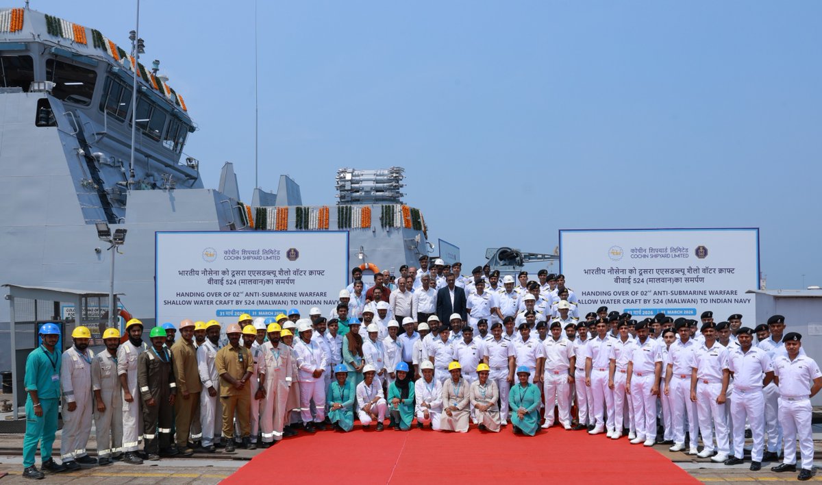NewsIADN's tweet image. #CSL has delivered the 2nd Mahe-class ASW SWC 'INS Malwan' (8 on order) to the #IndianNavy.
