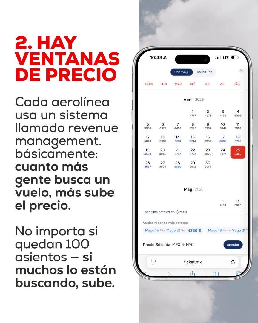 ticket_mx_'s tweet image. Las aerolíneas no ponen precios al azar. Hay un sistema detrás. 
Y cuando lo entiendes, dejas de pagar de más✈️
Tickets te muestra el historial y te dice cuándo comprar. 
Link en bio.
#Tickets #PreciosDeVuelos #VuelosBaratos #TipsViajeros #ViajarInteligente #HackViajero