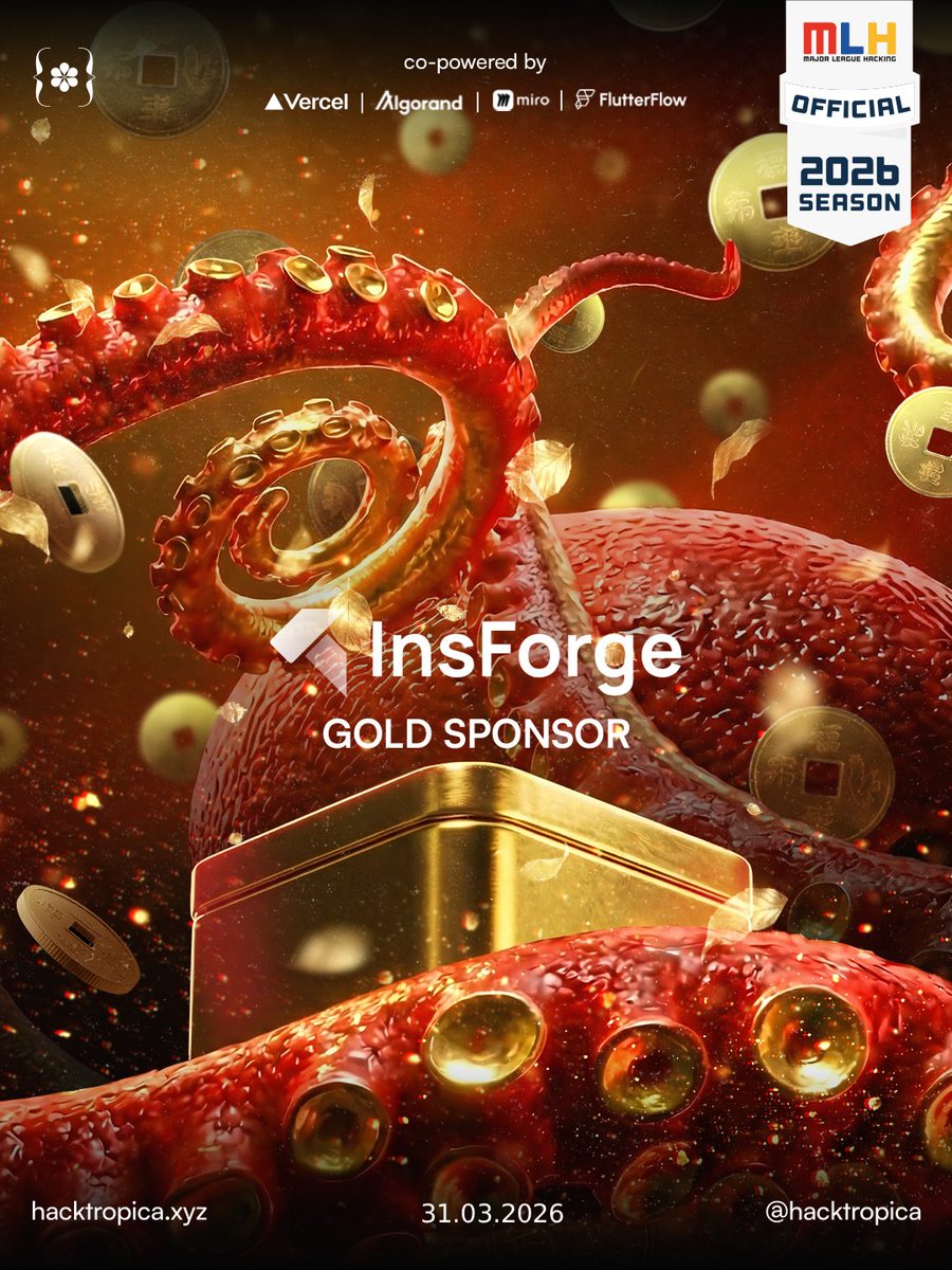 HackTropica's tweet photo. Proud to announce InsForge as the Gold Sponsor for Hacktropica 2026! ✨🥇
                                                                                                            
Stay ready… something impactful is on its way. 👀

#Hacktropica2026 #GoldSponsor #InsForge #MLH https://t.co/k9L539K3my