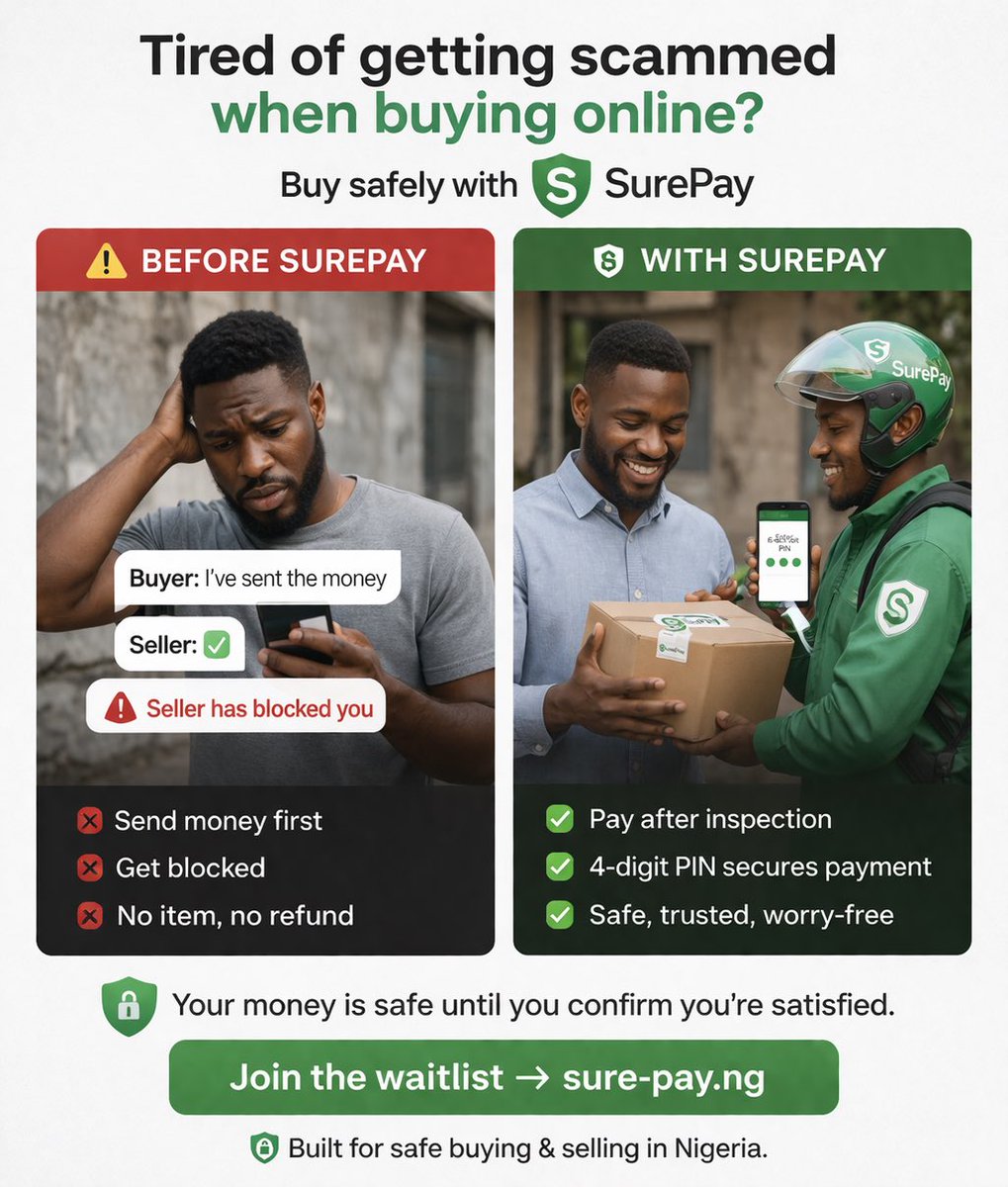 Surepayng's tweet photo. โPlease I hope you will deliverโ
โDonโt worry, you will testifyโ ๐ญ
This is someoneโs real experience.
Weโre building SurePay so this stops.
#ScamAlert #Nigeria #OnlineShopping #NaijaTwitter #SurePay https://t.co/dxT5mRxBkp