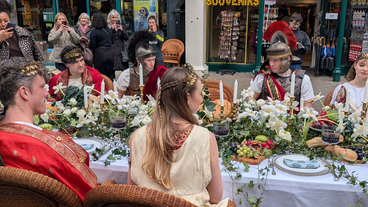 ShitChester's tweet photo. Roman Feast on Eastgate street for The Ivy promo https://t.co/0H9YRMkuh5