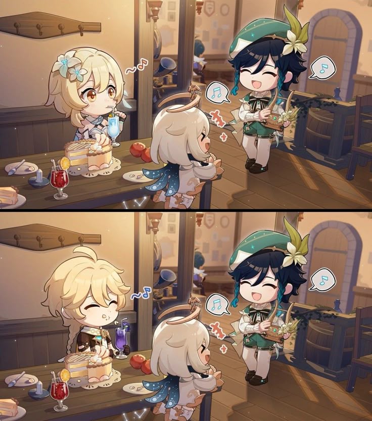 This is why me need  these kinds of bday arts back but they stopped doing it ig... they OBVIOUSLY react differently to some character interactions and have been shown to have diff food preferences sometimes (look at the drinks)