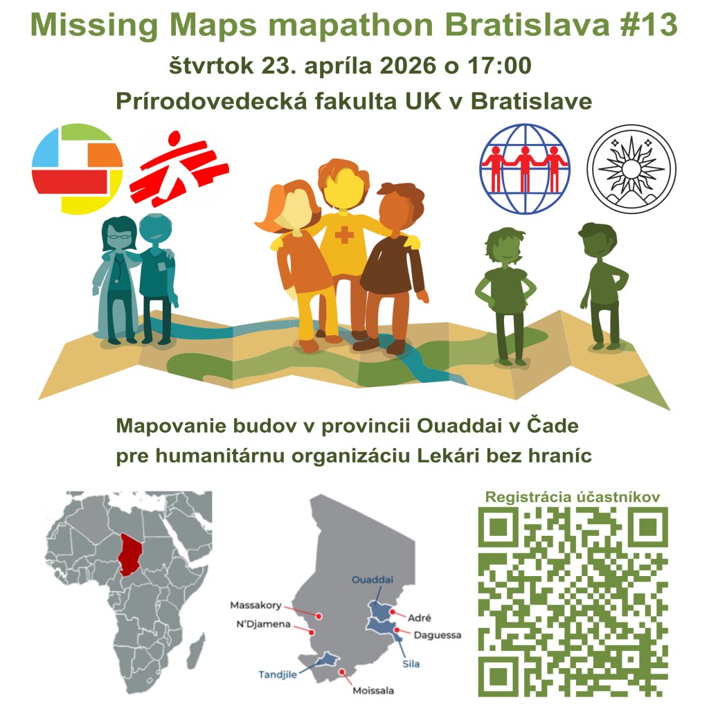 geoinformatika's tweet photo. Geokomunita organizuje 23.4.2026 na Prírodovedeckej fakulte Univerzity Komenského #MissingMaps #mapathon #Bratislava. Podľa leteckých snímok budeme vektorizovať budovy v provincii #Ouaddai #tchad pre humanitárnu organizáciu Lekári bez hraníc #msf. Info: https://t.co/8uDOM2xrMt https://t.co/kQv1R4zdzo