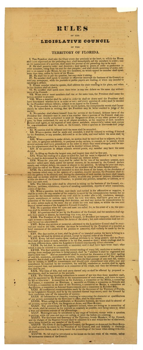 StateLibraryFL's tweet image. #DYK in 1822 Congress combined East &amp;amp; West Florida into Florida Territory? View the Rules of the Legislative Council of the Territory of Florida below and read them here: edocs.dos.fl.gov/fldocs/Florida… @America250FL