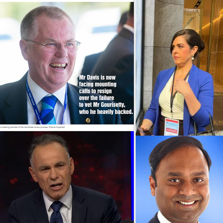 "It was also revealed Mr Gourisetty was a legal backer of former opposition leader John Pesutto in his defamation saga."

‘Open hostilities’ erupt as Liberal preselection scandal threatens to derail party

By Carly Douglas and Alex White

Liberal Party preselection chaos has