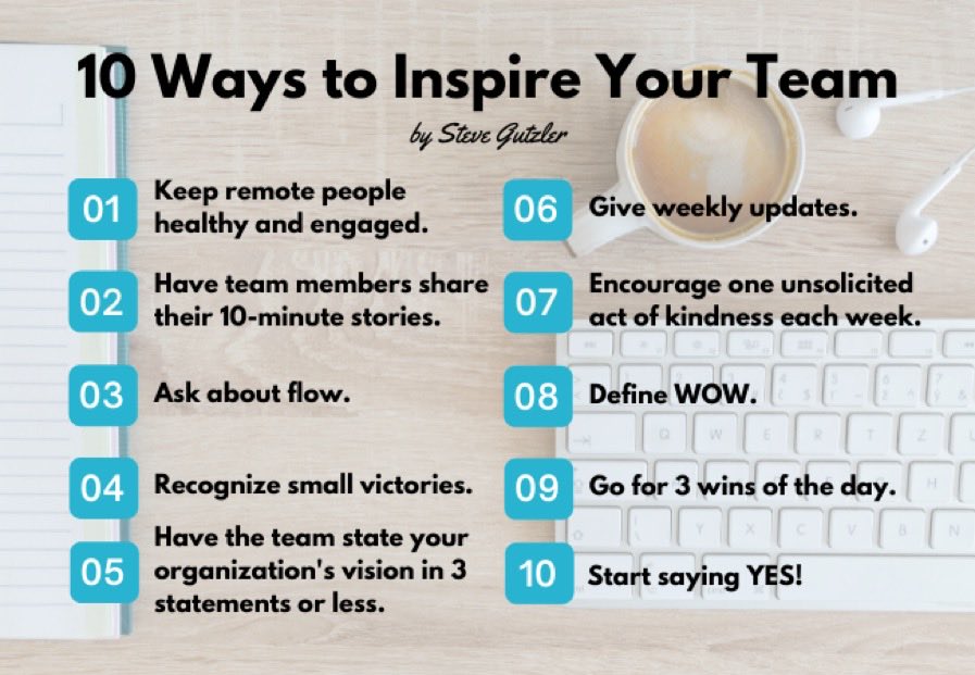 SteveGutzler's tweet image. 10 Ways to INSPIRE Your Team 💯🙌✨
#Leadership #Inspire #Motivation