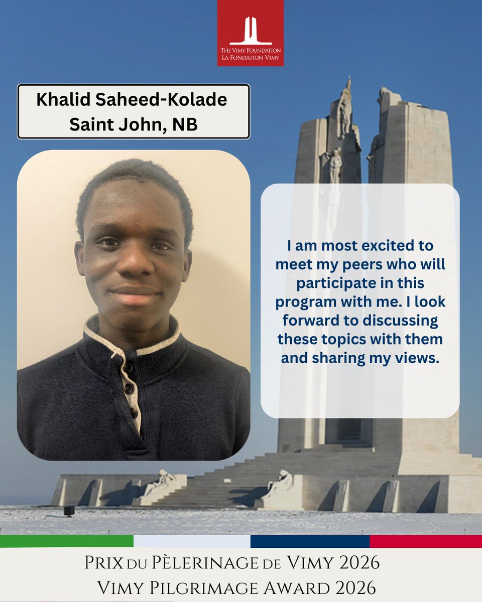 vimyfoundation's tweet photo. Today, we’re highlighting Edith and Khalid as part of this year’s VPA recipients.
In just a few days, they will travel to Europe, where they will deepen their understanding of the First World War and take part in the commemorative ceremonies at Vimy. https://t.co/PxndRaqvuJ