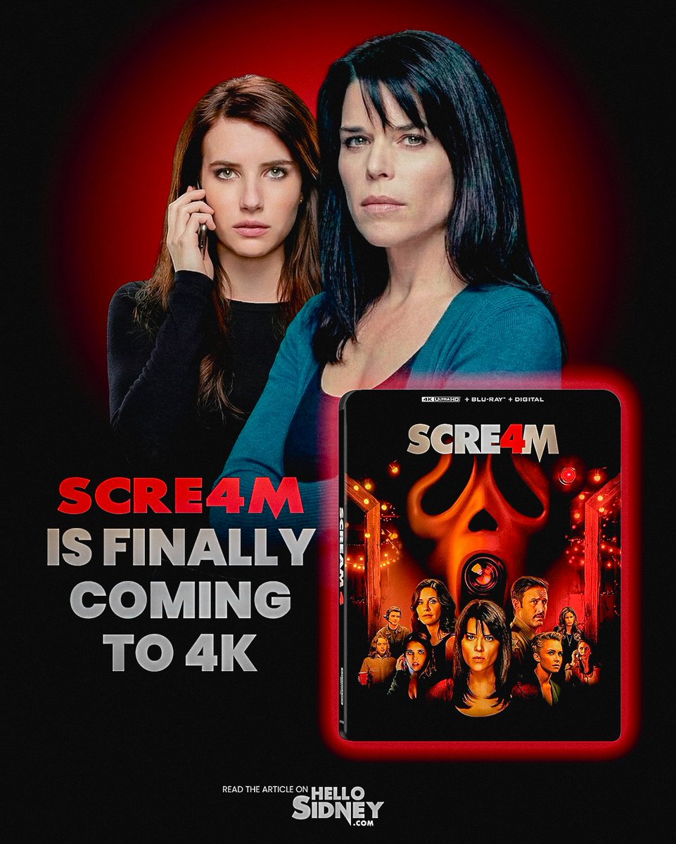 hello_sidney's tweet image. Scream 4 hits 4K UHD on June 9, 2026.

Secure yours: amzn.to/4v6Cswg

🩸 #Scream4 #HelloSidney #4KCollectors