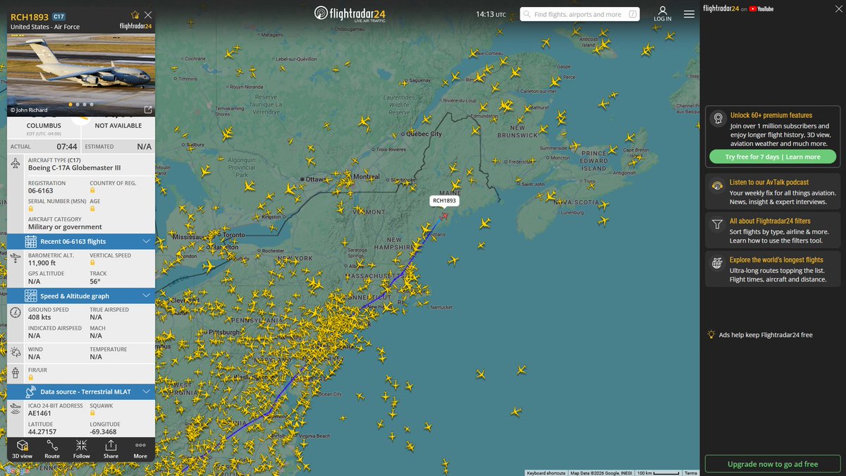 AIYeyENGDdJkjTr's tweet image. Mar. 31, 2026
#McGuire Air Force Base #Columbus AFB, Mississippi ==&amp;gt; #Bangor 

#RCH1893 #AE1461 USAF C-17A Globemaster III