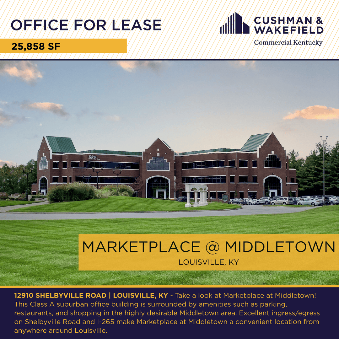 Marketplace at Middletown – 12910 Shelbyville Road | #OfficeRealEstate for #Lease
Prime Shelbyville Road location | Owner/User Opportunity | Ample Parking
Contact E.P. Scherer or Brent Dolen, SIOR, CCIM for more information at 502-589-5150! #CRE
commercialkentucky.com/property-detai…