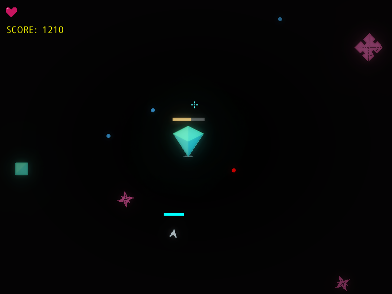 ゲーム完成しました！
習作4作目です。
拠点のエネルギーを守りながら戦う、シンプルなシューティングゲーム。
ルミナイトショット

『Luminite Shot』
mourisyasu.itch.io/luminiteshot