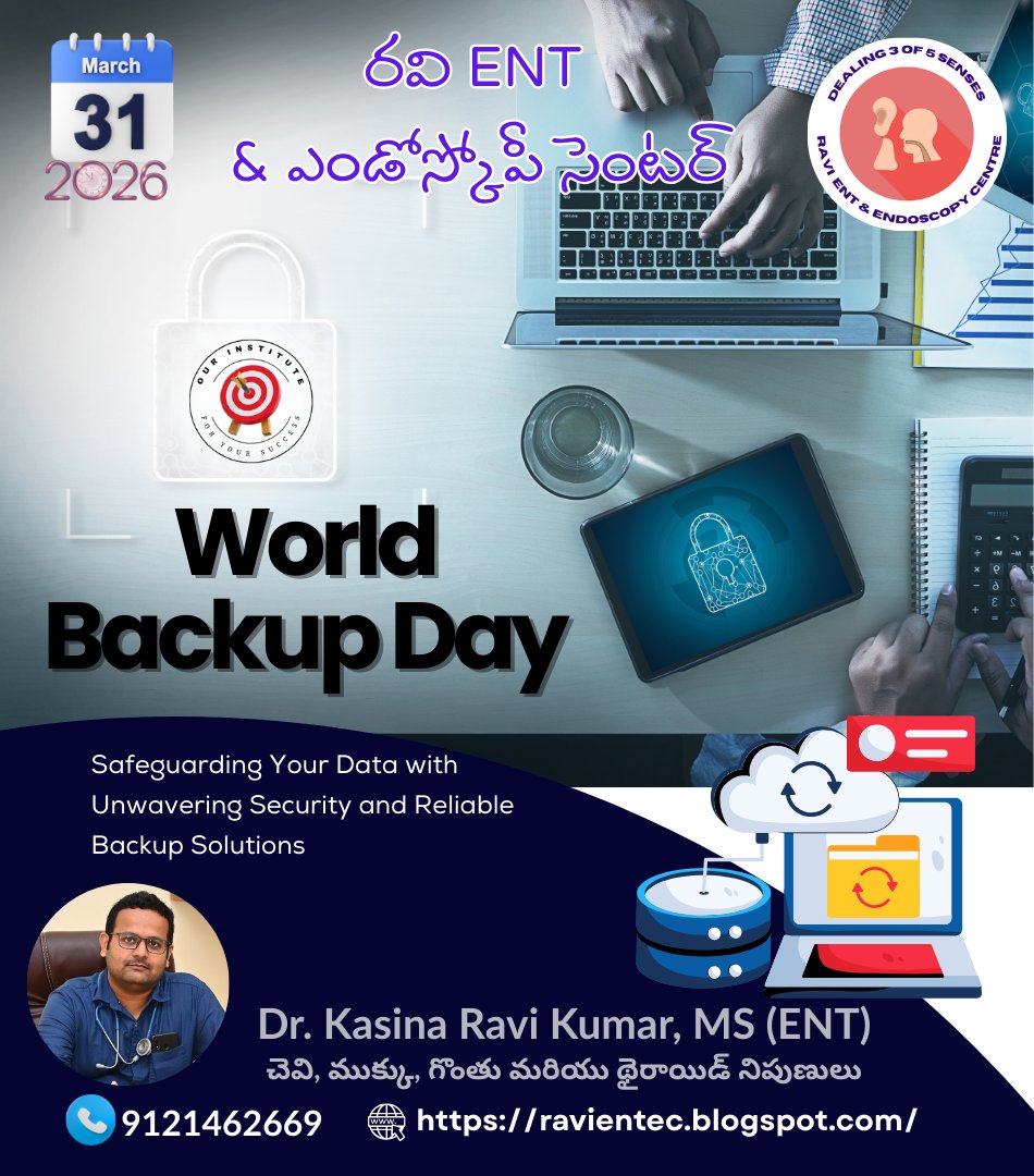 ravientec's tweet image. In today’s digital world, your data is your most valuable asset. From personal memories to important documents, losing data can be devastating.

📞 Contact: 9121462669

#WorldBackupDay #DataProtection #BackupYourData #RaviENT #ENTCare #KasinaRaviKumar #EndoscopyCentre #March31