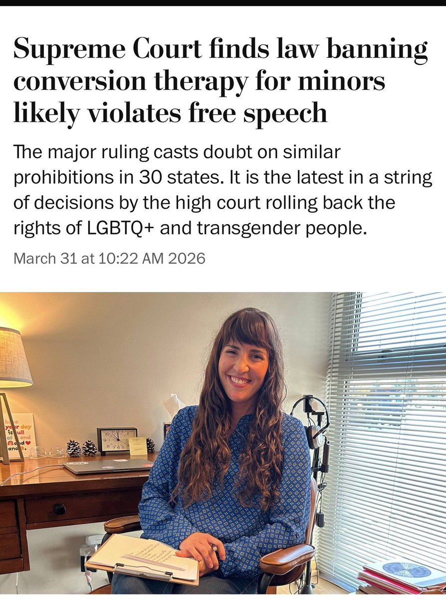 ChloeCole's tweet image. “Conversion therapy” in its lawful definition includes talk therapy that doesn’t affirm a trans identity

This means that until this SCOTUS ruling, psychologists in blue states were forced to participate in the trans delusion

Trans is a mental illness and now it can be treated.