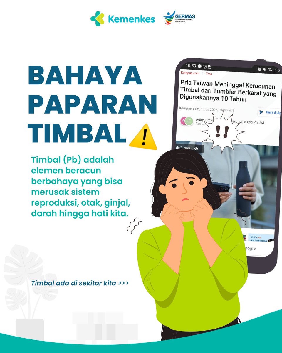 AyoSehatKemkes's tweet photo. Tidak ada kadar timbal dalam darah yang dianggap aman bagi anak-anak❗️

Siapa sangka benda-benda yang sering kita sentuh di rumah bisa jadi sumber racun?
#AyoSehat #Kemenkes #CegahPaparanTimbal https://t.co/hDLL33Y6tC