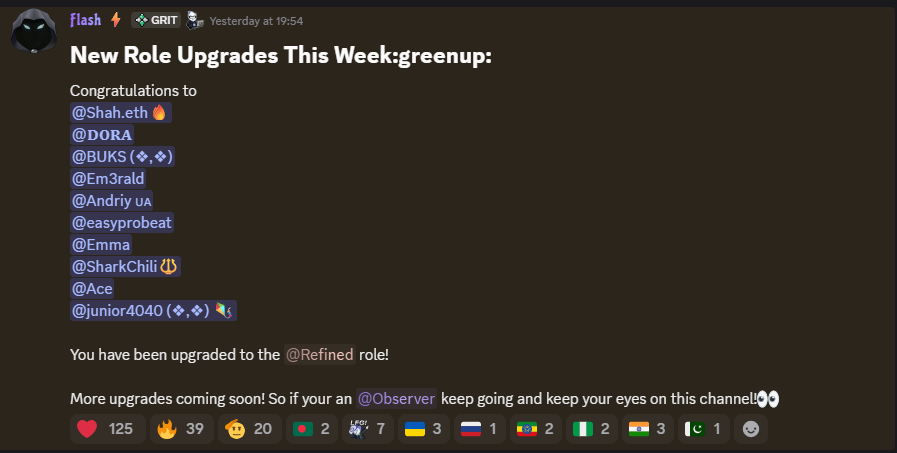 Big congratulations to everyone who got upgraded to the Refined role Yesterday. You guyzz truly deserved. 
Your consistency, effort and contributions to the community have clearly stood out  <a href="/get_optimum/">Optimum</a>

🖊️If you guyz also want to join and contribute for grab role you have to