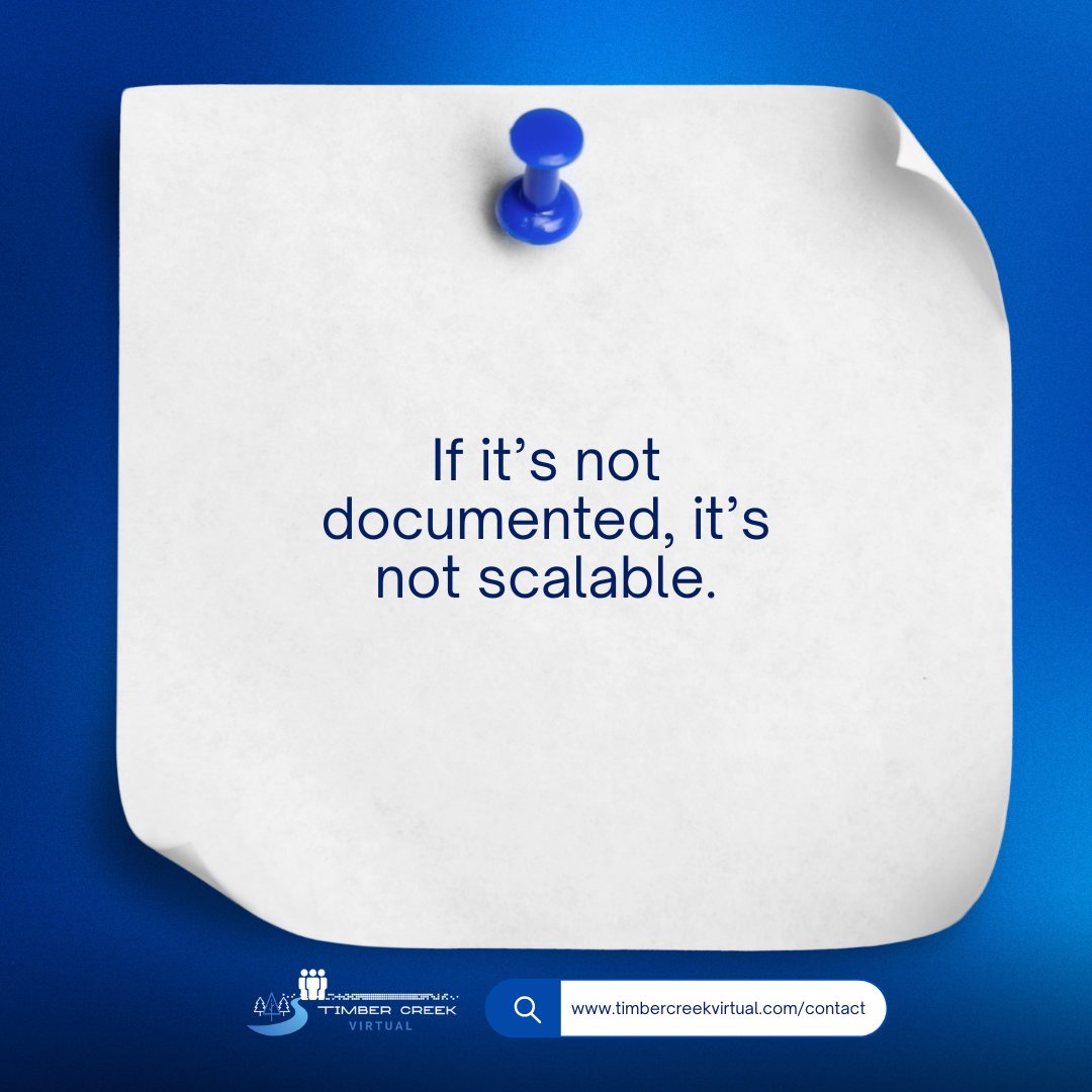 wearetcv's tweet image. No systems = no scalability.

Build processes that grow with you.
Let’s help: timbercreekvirtual.com/contact 

#TimberCreekVirtual #BusinessSystems #Operations