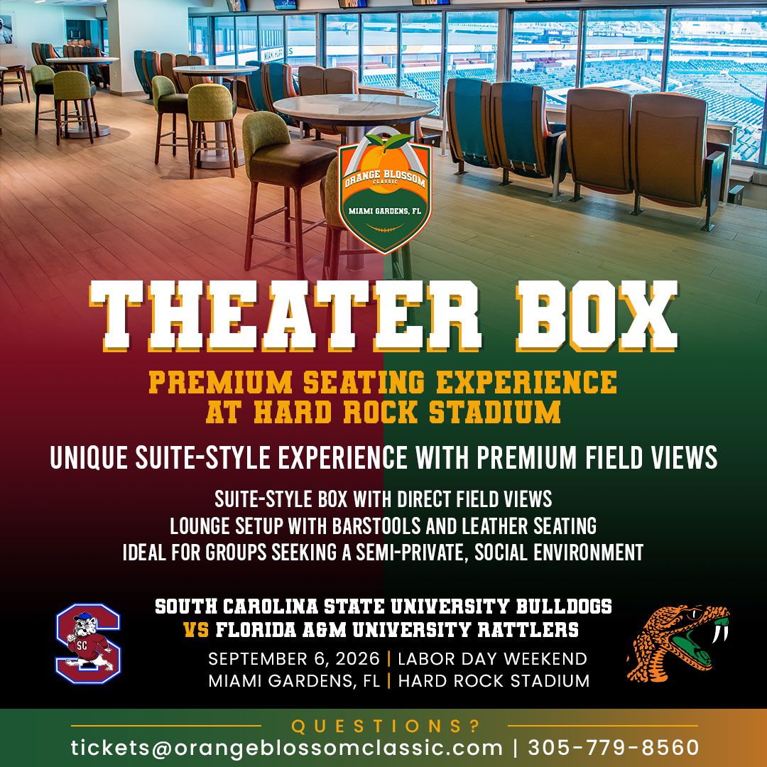 orangeblossomfc's tweet photo. This is how you show up.
Suites & premium seating are now open.
Reserve your suite for the 2026 Orange Blossom Classic.
SC State Bulldogs vs. FAMU Rattlers
Sept 6 | Miami Gardens
Pull up for the culture.
🎟 https://t.co/qkG7bXjFgl
#FAMURattlers #SCStateBulldogs #OBC2026 #HBCUWeekend #OneBigCommunity